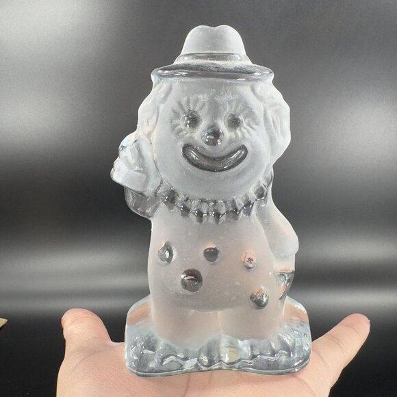 Vintage Viking Glass Clown Figurine Paperweight Frosted Clear Heavy Crystal Vtg - Picture 11 of 13